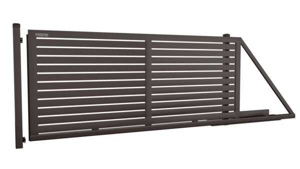 Brama przesuwna palisadowa wys. 1650mm - RAL8017 (brązowy), Prawa - otwierana na prawo (patrząc od wewnątrz posesji), 5000 mm